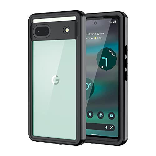 Lanhiem Pixel 6a Case, IP68 Waterproof Dustproof Shockproof Case with Built-in Screen Protector, Full Body Rugged Protective Cover for Google Pixel 6a 5G, Black/Clear